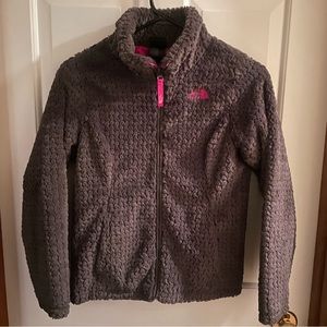 North Face dark gray/pink fleece zip-up